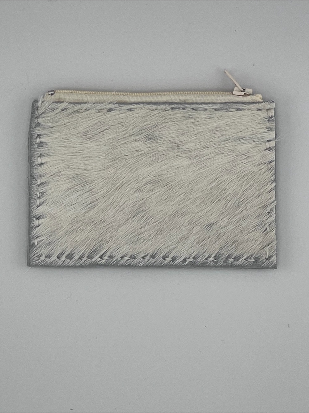 Haircalf Zip Card Wallet in Light Gray and Cream